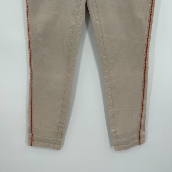ANTHROPOLOGIE Chino Khaki Red Side Stripe Relaxed Fit Straight Leg Pants Size 27 - Picture 4 of 7